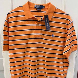 New Men's Polo Orange Striped Short Sleeve Shirt